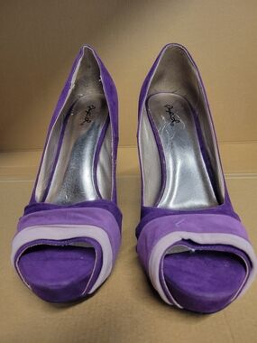 Qupid Purple & Lilac Suede Peep-Toe Platform Heels